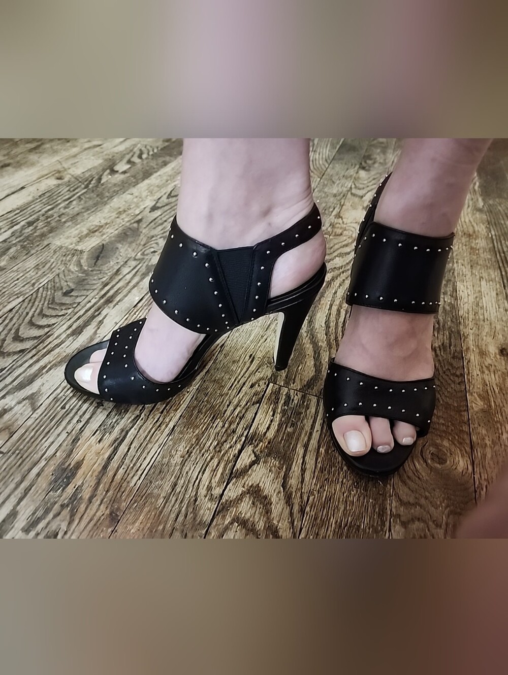 Kark Lagerfeld Coquete Black Genuine Leather Sandals Size 7 1/2M Silver Studs